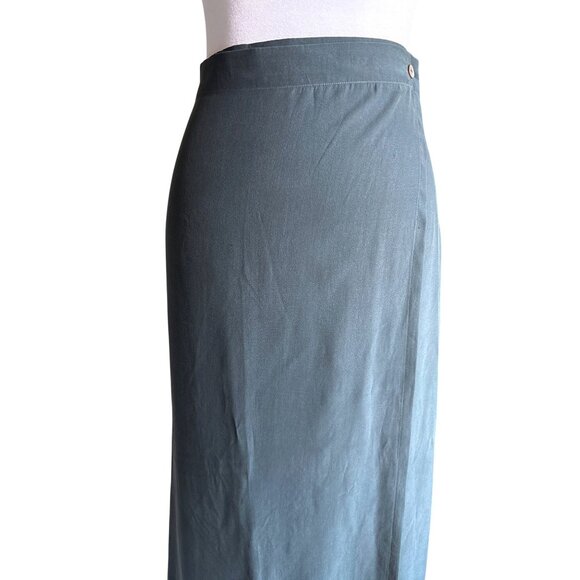 Eileen Fisher Vintage Skirt Size 1 Wrap Around Button Closure Loden Green Silk - Picture 2 of 9